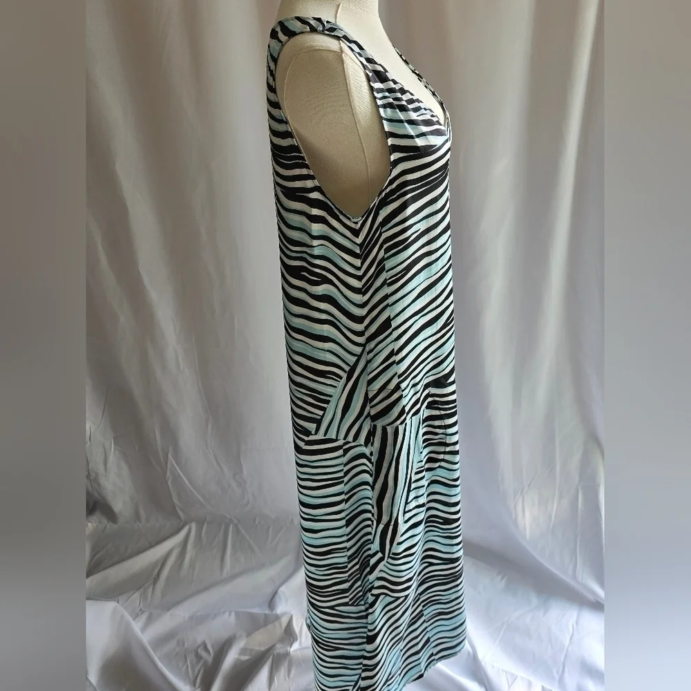 NWT DKNY Silky Sleeveless V-Neck Maxi Dress Blue White Brown Multi Stripes Sz S - Picture 6 of 12